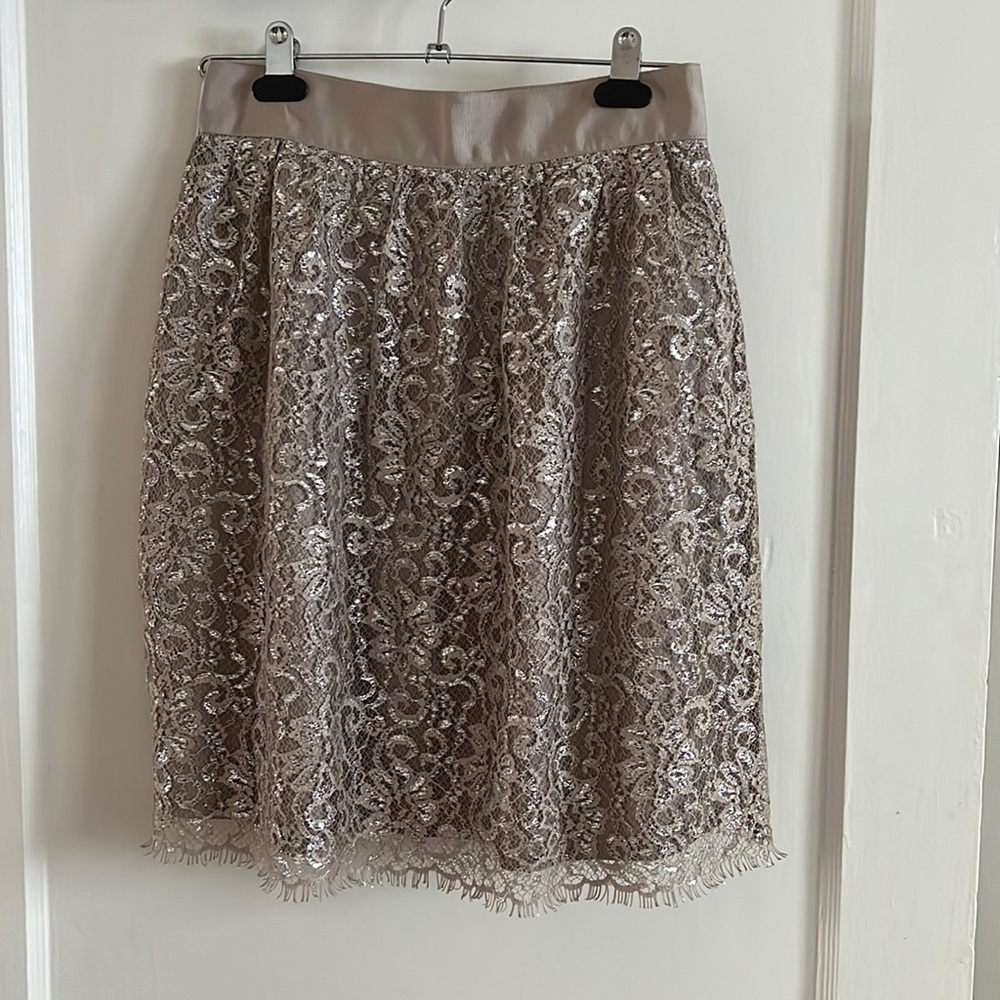 J. Crew metallic lace skirt